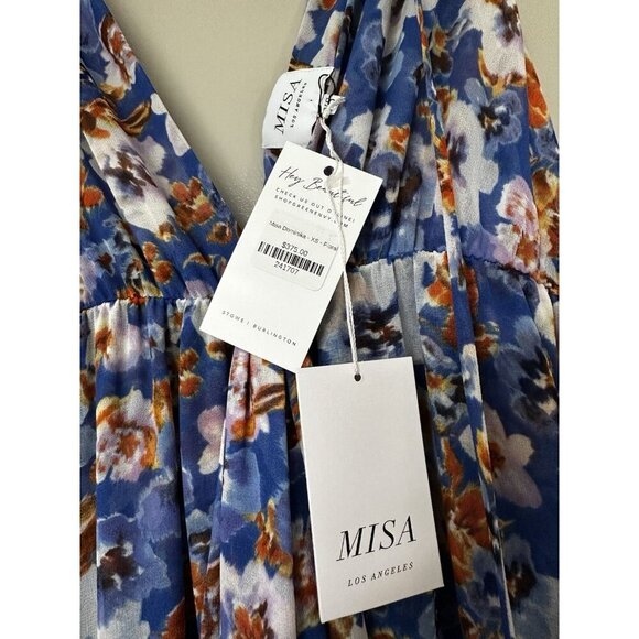 MISA NWT Dominika Maxi Dress in Blue Pansy Floral Flowy Plunging Neckline Sz XS - Picture 3 of 9